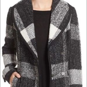 Guess tweed plaid wool blend coat